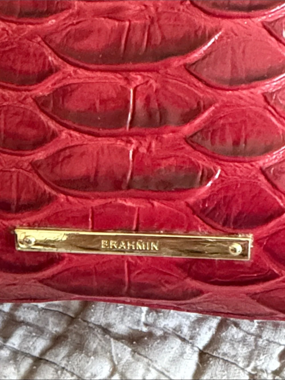 Brahmin bag large red and brown like new 16” by 11”